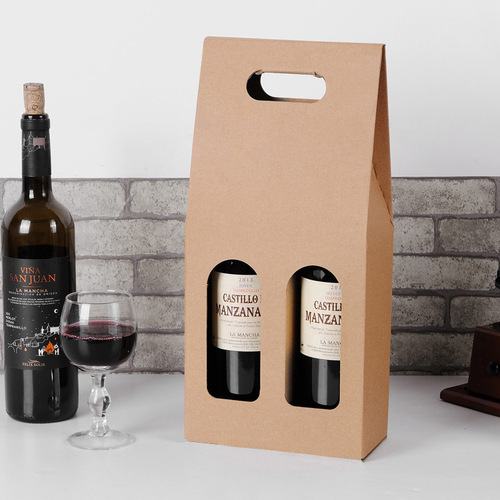 Single and double portable red wine boxes thickened corrugated kraft paper red wine packaging gift box dry red wine packaging box