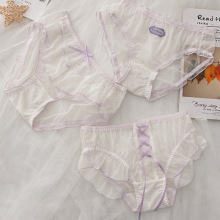2025内裤女夏季甜美日系可爱网纱透气诱惑中低腰少女荷叶边蝴蝶结