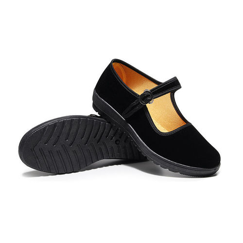 Spring Old Beijing Fabric Shoes for Women Black Velour Hotel Black Work Shoes with Buckle Dance Middle-Aged Mother Fabric Shoes