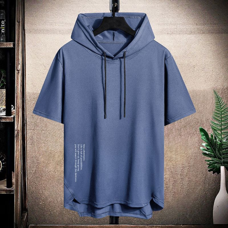 Cross-Border Men's Hooded Short-Sleeved T-Shirt, Men's Summer Breathable Loose Hoodie, Trendy Men's Thin Pullover Half-Sleeved Sweatshirt Cross-Border Men's Hooded Short-Sleeved T-Shirt, Men's Summer Breathable Loose Hoodie, Trendy Men's Thin Pullover Half-Sleeved Sweatshirt