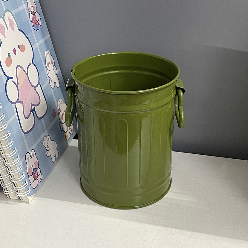 アメリカンレトロな鉄ペンホルダークリエイティブかわいい学生デスクトップリビングルームオフィス文具化粧ブラシ収納小さな鉄のバケツ|undefined