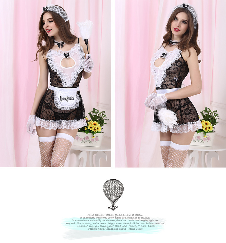 Maid Roleplay Costume Set with Headpiece, Collar, Dress and Thong — detail image 9