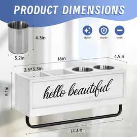 木质吹风机支架壁挂式毛巾架工具收纳器乡村风格美容发用品支架