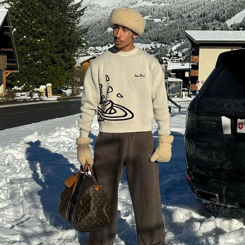 European and American High Street Y2K Coat Sports Street Hip Hop Leisure Contrast Color Style Knitted Couple Sweater Ski European and American High Street Y2K Coat Sports Street Hip Hop Leisure Contrast Color Style Knitted Couple Sweater Ski