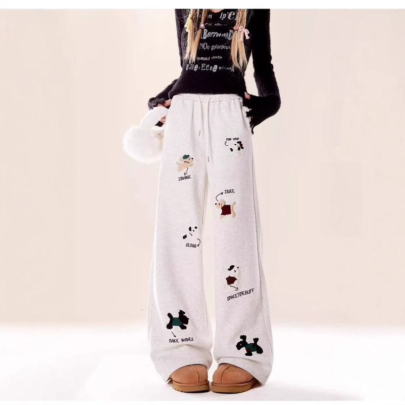 Pure Cotton Cotton Cute Padded Pants Women's New Spring and Autumn American Style Straight Casual Loose Wide Leg Pants for Outer Wear
