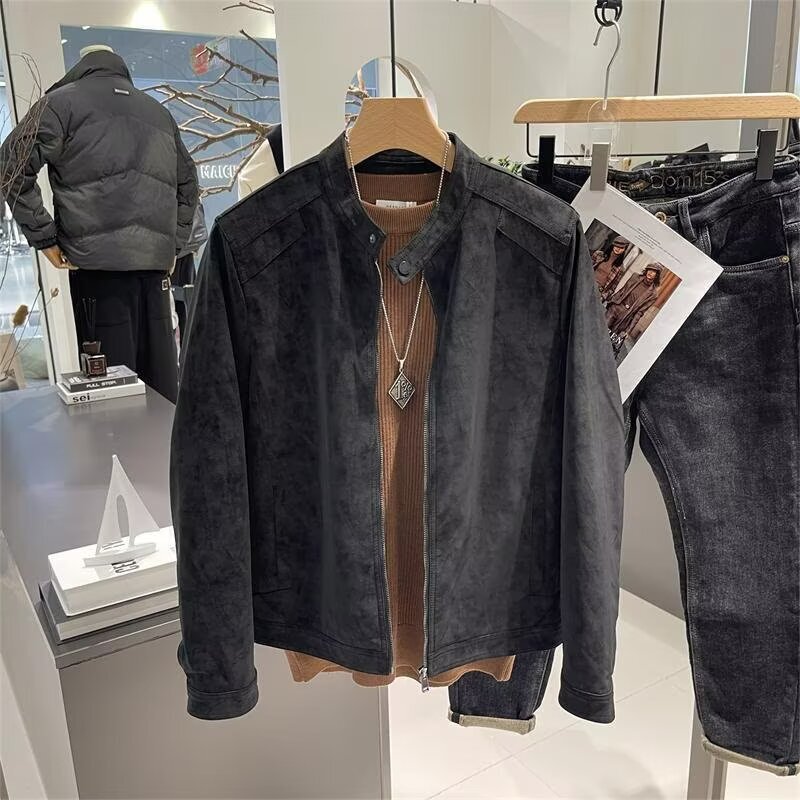 New Style Jacket Men's Stand Collar Motorcycle Jacket Spring and Autumn Trendy Brand Windproof Yuppie Handsome Casual Slim Jacket