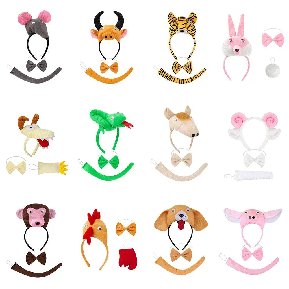 万圣节发箍立体十二生肖动物头饰化妆舞会儿童表演头箍跨境专供