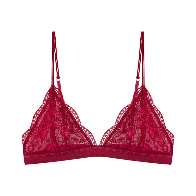 Ultra thin wireless lace bralette, thin straps, removable pads, S–L (70–80 ABC)