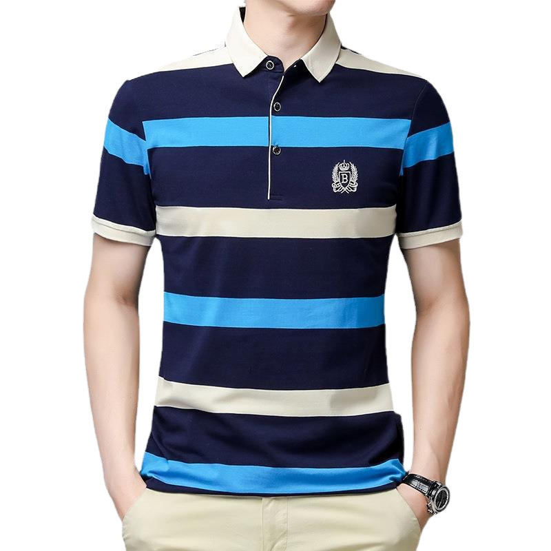 POLO hombre de alto nivel ligero de negocios camiseta de rayas verano nuevo golf de manga corta camiseta bordada con la tapa de rayas