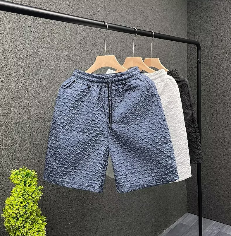 Men's Casual Jacquard Shorts Summer Loose Fit Straight Leg Beach Shorts With Pockets Lightweight & Breathable_viptrois.com