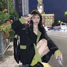 撞色西装外套2025春秋季新款韩版宽松显瘦设计百搭时尚西服上衣女