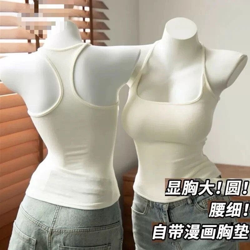 Halter Neck Tank Top with Chest Pads for Women, Cartoon Style, Enhances Small Bust, Can Be Worn as Inner or Outer Layer, Slim Fit, Beautiful Back Design Halter Neck Tank Top with Chest Pads for Women, Cartoon Style, Enhances Small Bust, Can Be Worn as Inner or Outer Layer, Slim Fit, Beautiful Back Design