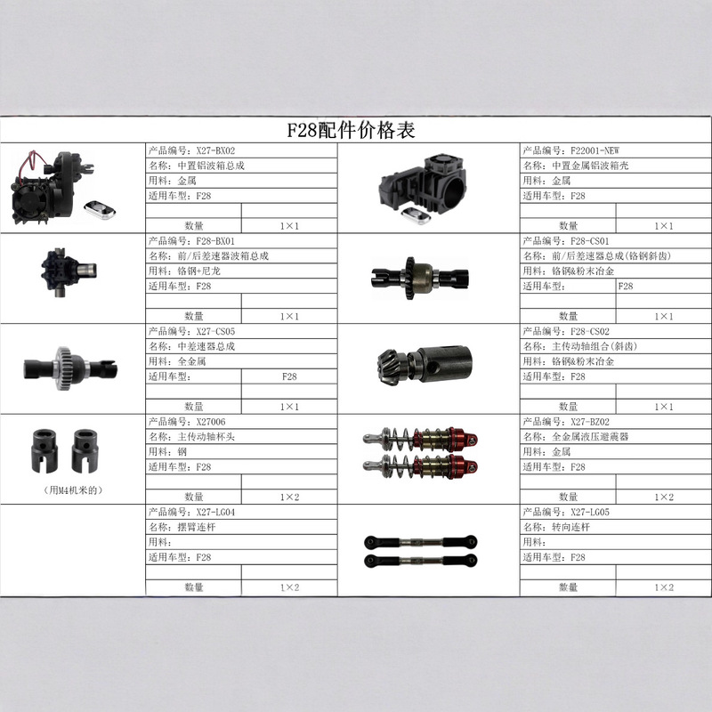 F28 Remote Control Car Gearbox Differential Main Drive Gear Shock Absorber Connecting Rod Shock Absorber Seat Universal Joint Original Accessories 1