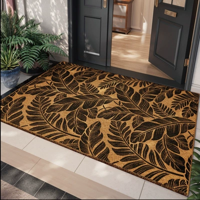 Avtomobil döşəmə paspasları — Mat, Entry Door Mat - black-gold-tropical-leaf-imitation-coconut-palm-floor-mat-3050cm-imitation-coconut-palm