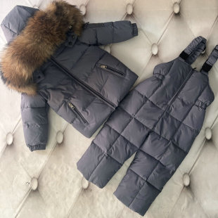 Foreign trade cross-border children's hooded down jacket winter suit 290 long waist white duck down zipper down jacket