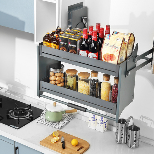 Wholesale kitchen top cabinet pull basket wall cabinet lifting cabinet pull-down kitchen cabinet hanging basket bowl rack damping seasoning