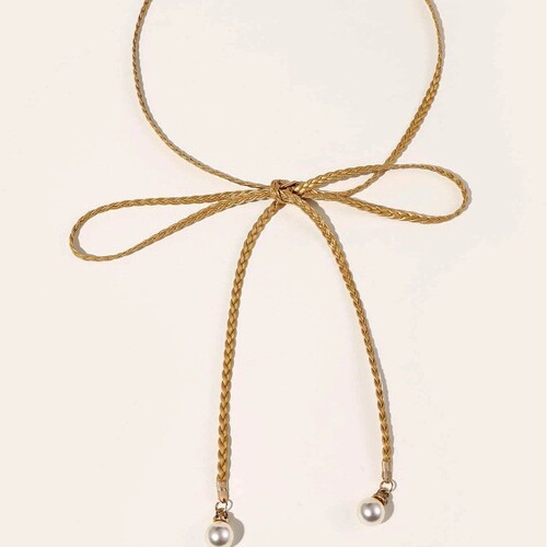 Women's versatile Bohemian-style woven waist cord with pearl bow tie dress decoration women's belt wholesale
