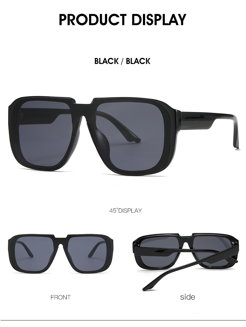 55g Weight Full Frame Glasses Structure Sunglasses Classification PC, UV400 Protection Lens Material Square Glasses Style Daily Occasion Solid Color Pattern Women'S Gender Patchwork Design Fashion Style Black Color Fashion Solid Color PC UV400 Protection Square Patchwork Full Frame Men's Sunglasses 5