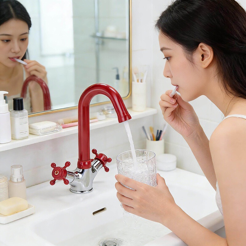 Simple Red Creative Cute Candy-Shaped Washbasin Dopamine Hot and Cold Water Faucet Basin Washbasin Bathroom Simple Red Creative Cute Candy-Shaped Washbasin Dopamine Hot and Cold Water Faucet Basin Washbasin Bathroom