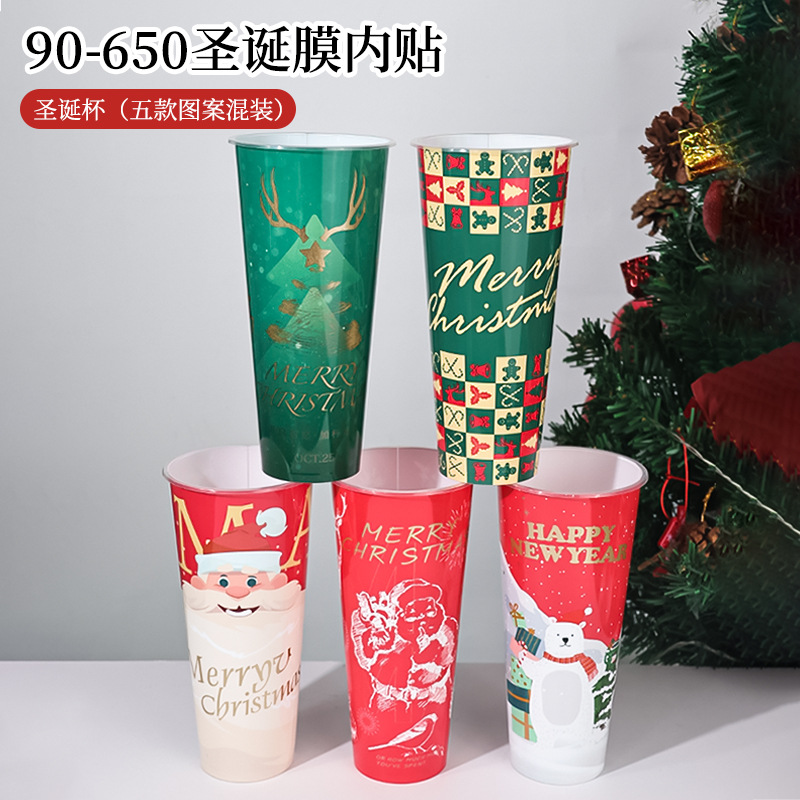 Nuevas tazas de té con leche de Navidad desechables con tazas moldeadas por inyección PP tazas de café rojo de Año Nuevo espesadas comerciales personalizadas