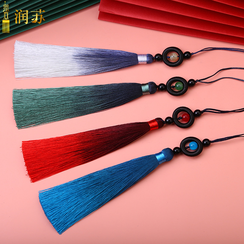 Runsu tassel 16 cm transfer beads gradient tassel tassels ancient costume Hanfu pendant cheongsam pressed lapel guqin pendant