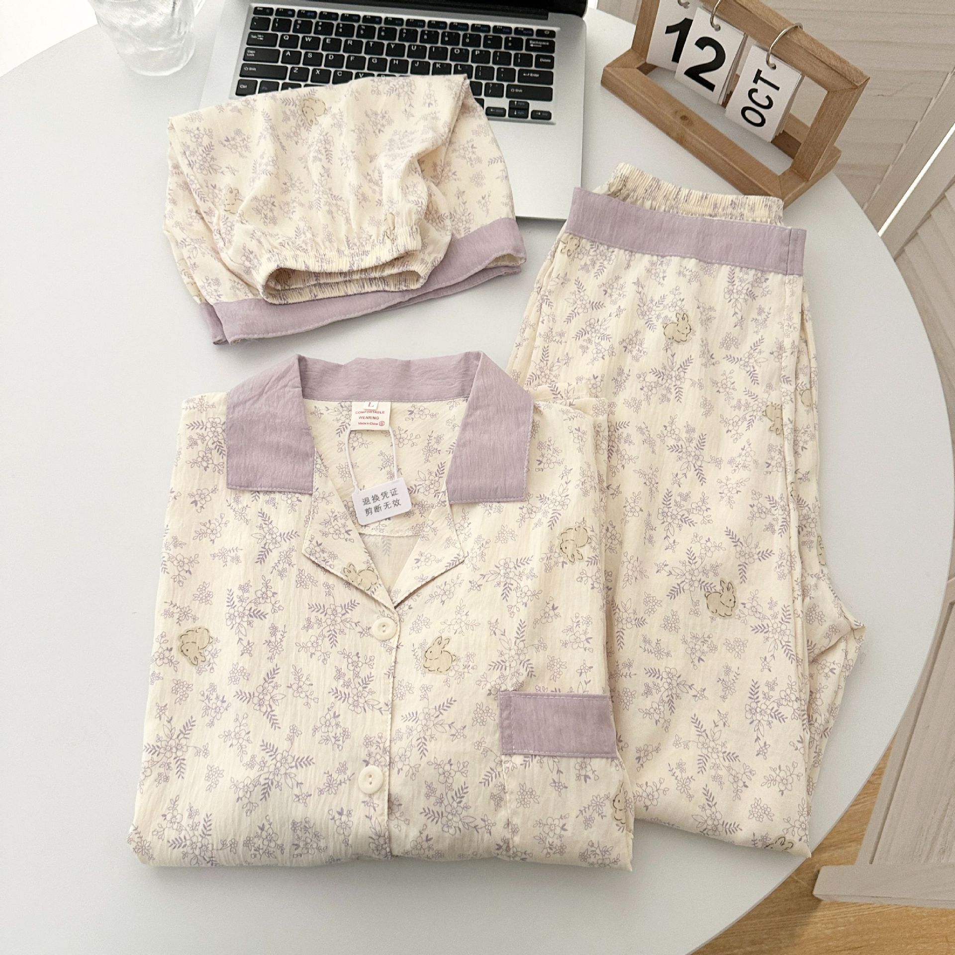 Nueva nube de algodón 120g versión coreana de tres piezas pijamas ins verano mujer nube de algodón manga corta estudiante dibujos animados casa