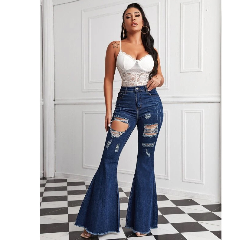 High Waist Ripped Flared Jeans NSQYT98173