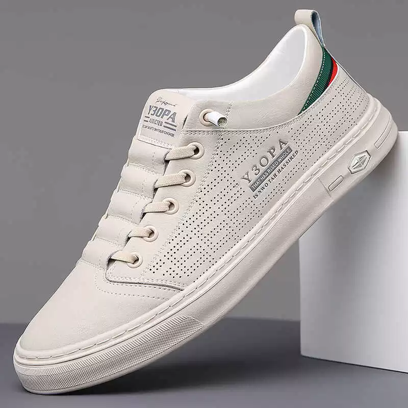 Новые 2024 мужские повседневные кожаные туфли ажурные воздухопроницаемые, износостойкие и нескользкие мужские кожаные туфли на мягкой подошве