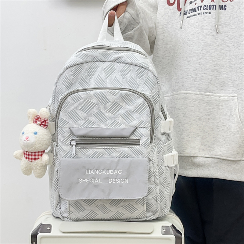 Mochila Nueva de Primavera 2025, Fresca y Dulce, Mochila Informal de Nailon a Rayas con Letras, Informal y a la Moda