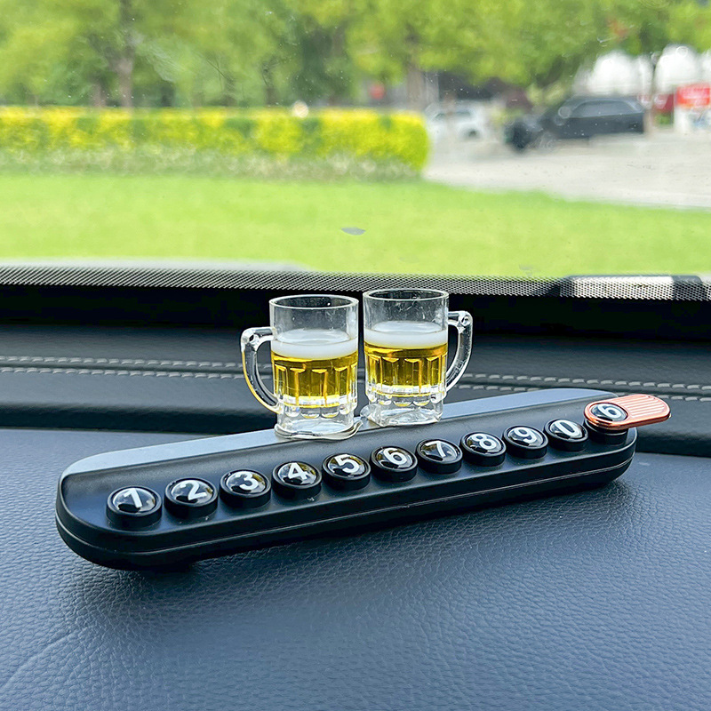 Beer Glass Temporary Parking Number Plate Creative Stylish Hidden Car Moving Phone Plate Aromatherapy Car Interior Decoration Ornaments