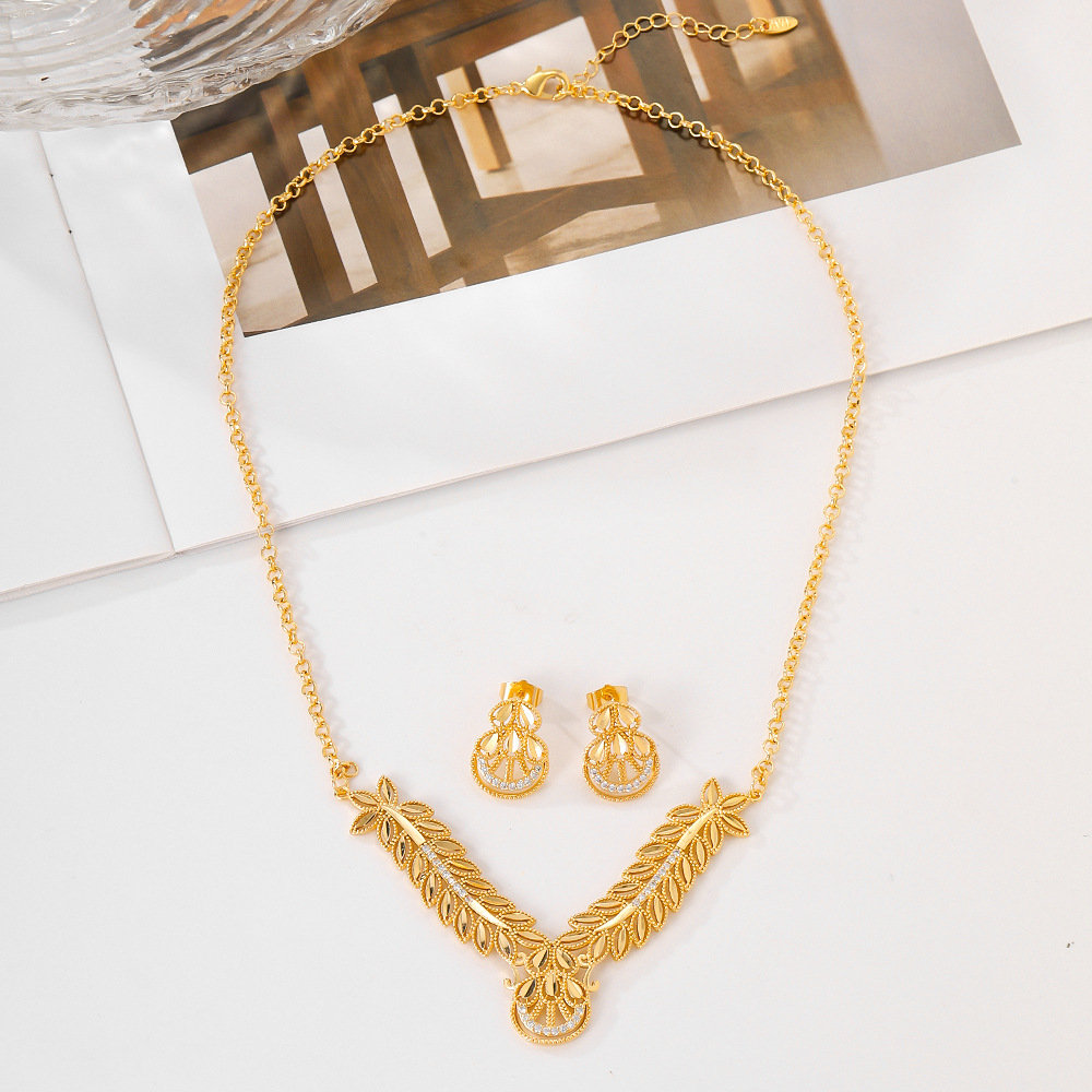 Joyas de estilo transfronterizo de Oriente Medio aretes collar conjunto de bronce para mujeres joyas de moda de dos piezas pernos image 4