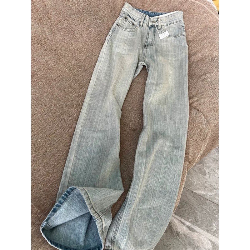 Retro blue spring loose straight jeans