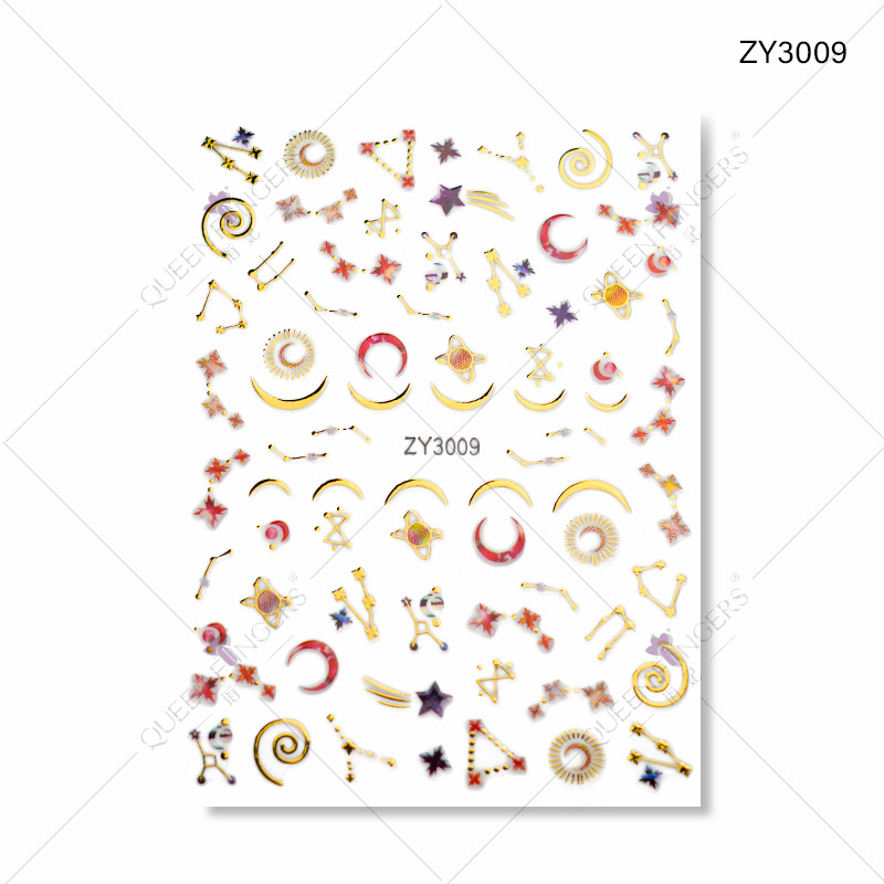Concubina joyería de uñas geométrico universo planeta gilding DIY pegatinas de uñas Moon Gem 3D pegatinas de uñas adhesivas