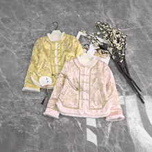 冬季新款交织提花加绣花拼貂毛棉服经典一字复古新中式国风外套女