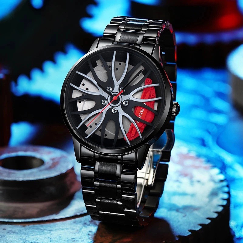 Cross-border new fashion Men's Watch wheel hub style non-mechanical watch quartz steel band wrist watch fashion men's watch