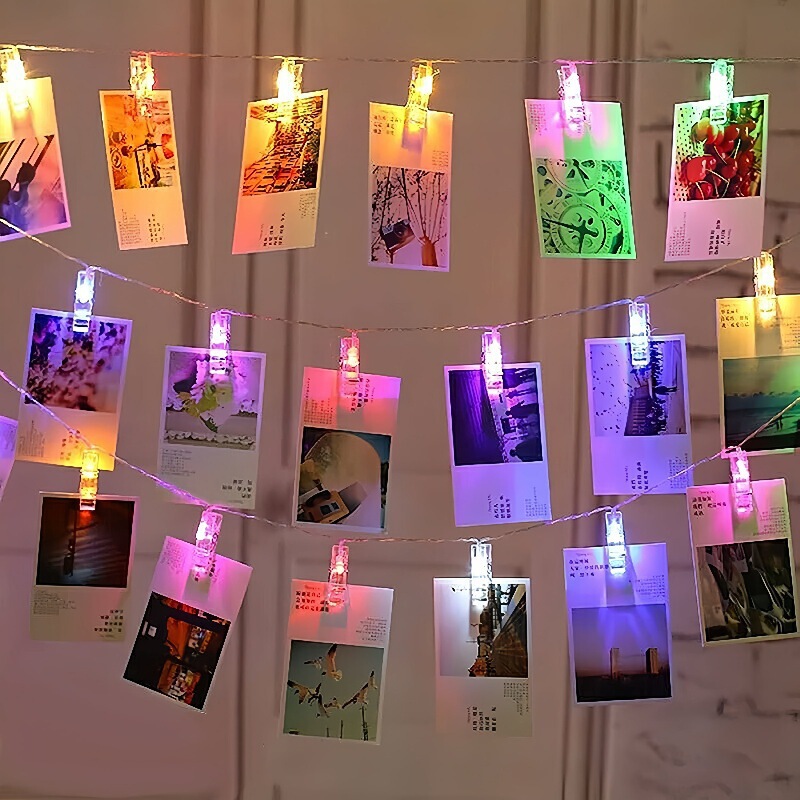 Ins-style hanging clip light photo holder LED colorful lights romantic bedroom ambiance string lights night market stall decorative lights Ins-style hanging clip light photo holder LED colorful lights romantic bedroom ambiance string lights night market stall decorative lights