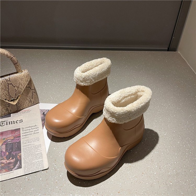 2023 Nuovi stivali da pioggia Stivali da neve impermeabili Stivali da donna con suola spessa Martin Stivali da pioggia in peluche staccabili Stivali corti di moda_voghion.com