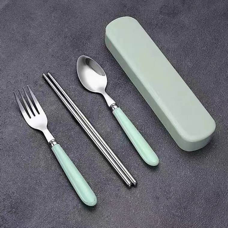 ポータブル食器セット ステンレススプーン 箸 フォーク 家庭用 学生 子供用 シンプル食器 3点セット クロスボーダー|undefined