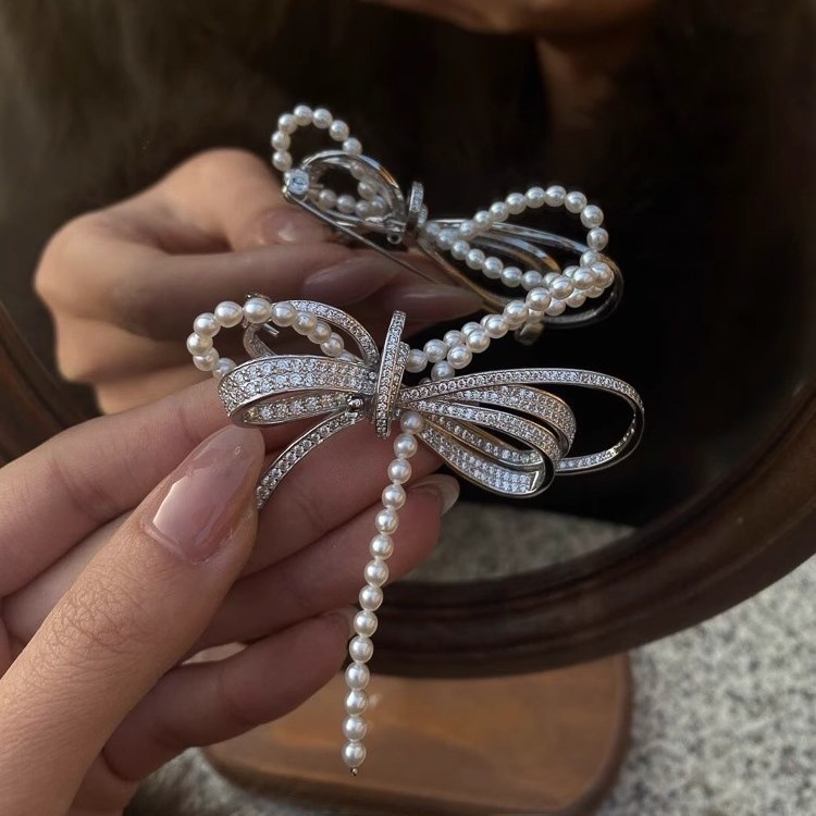Elegante Schleifenbrosche Mit Perlen Und Strass Im Vintage Stil_voghion.com