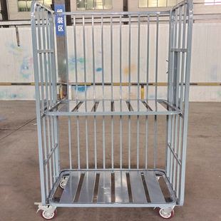 Foldable Logistics Bench, Double-Decker, Three-Sided Fence, Pp Needle Roller Caster, Foldableable Material Turnover Car