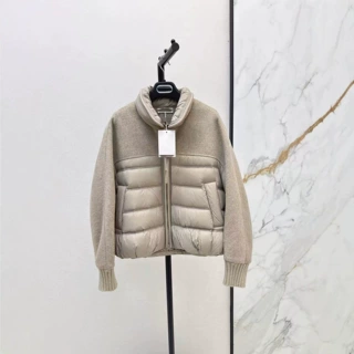 深圳南油26秋冬款时尚气质毛呢拼接袖立领宽松显瘦保暖羽绒服外套