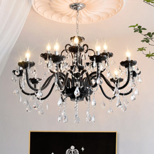 法式复古黑色蜡烛灯客厅欧式玻璃弯管灯卧室餐厅书房艺术水晶吊灯