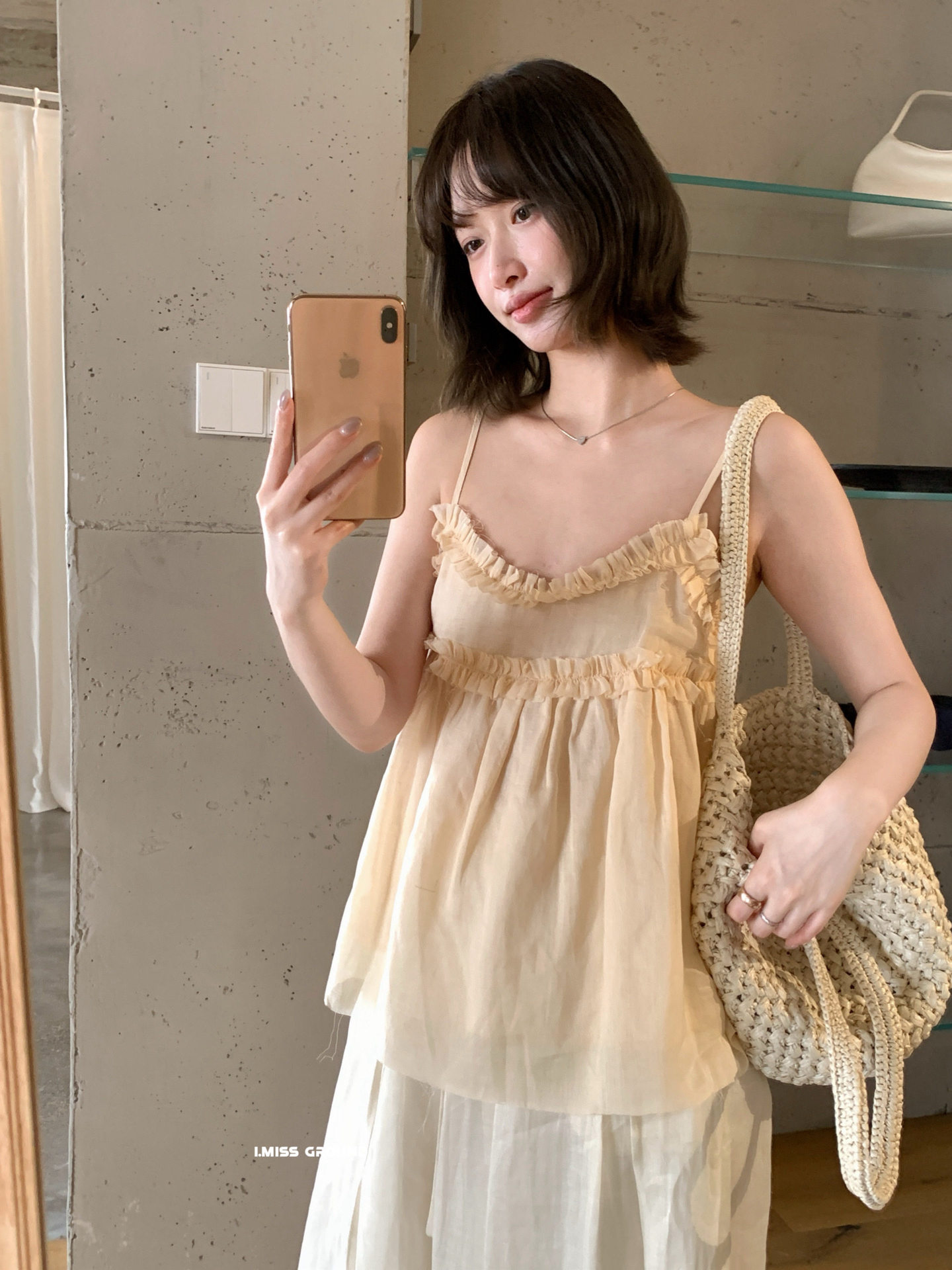 Áo hai dây nữ phong cách Hàn Quốc viền ren bèo nhún, mặc trong hoặc ngoài, che khuyết điểm, form suông — xanh đậm, xanh lam, màu hồng, Bột cam chi tiết 20