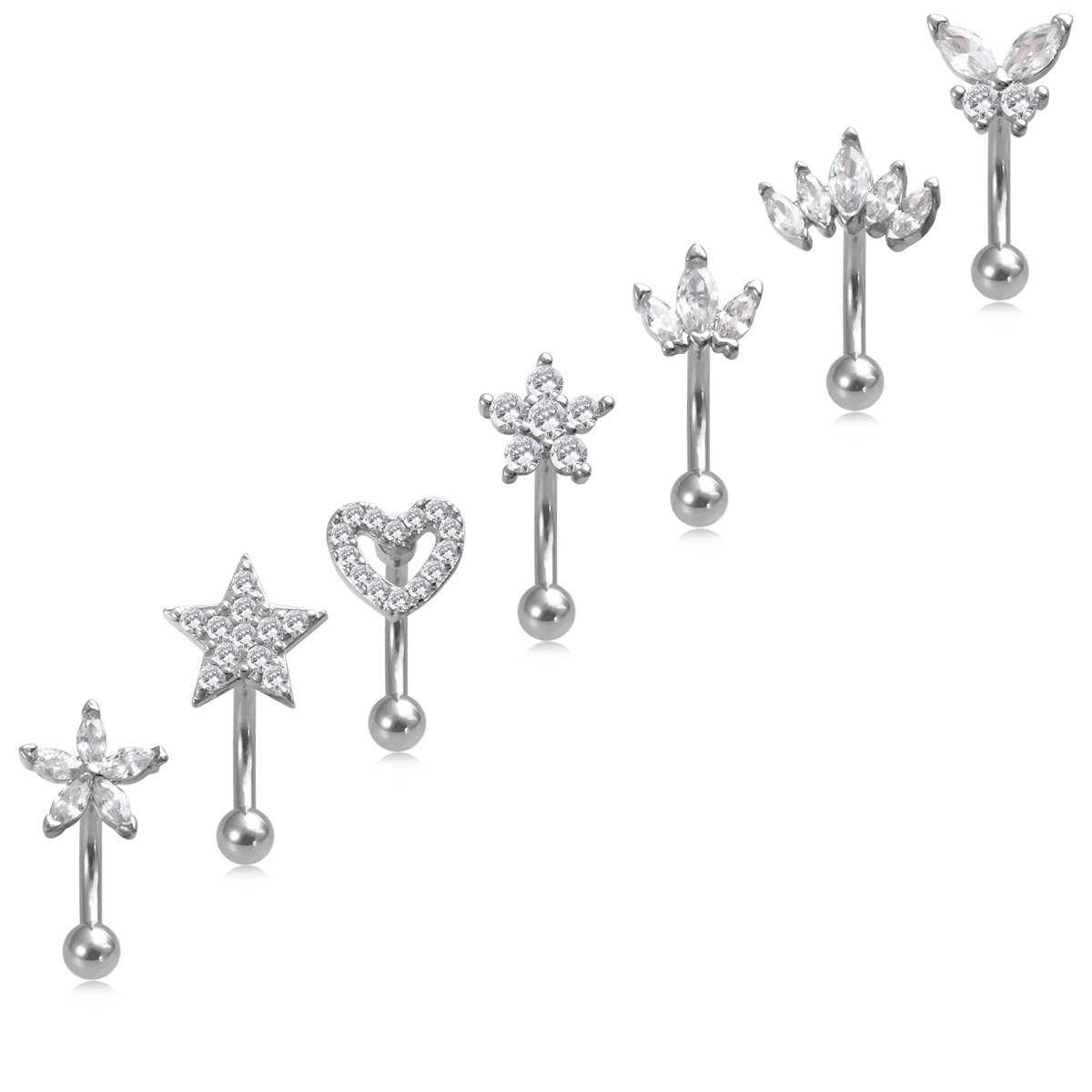 Piercing nombril en acier inoxydable avec papillon en zircon_voghion.com