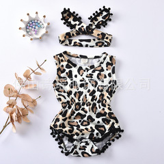 豹紋毛球哈衣+毛球髮飾一件代發