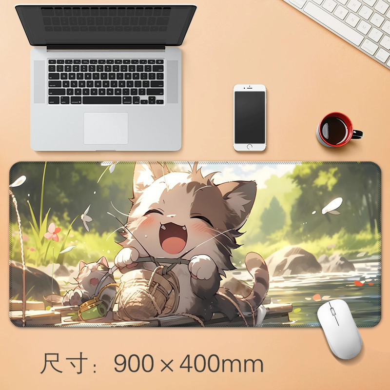 源头工厂直销大号鼠标垫创意动漫小猫办公桌垫防滑精密锁边鼠标垫|undefined
