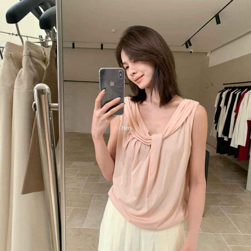 Hers Sweet Summer Korean Style Daily Commuting Design Knot Loose Pile Collar Sleeveless Vest 80755