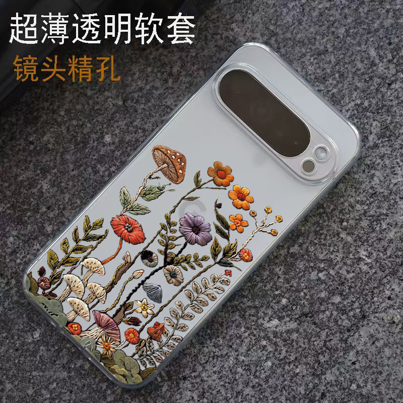 Embroidered floral design, suitable for Google Pixel 9/8 Pro/7A, transparent phone case, 6-piece set, simple TPU soft case Embroidered floral design, suitable for Google Pixel 9/8 Pro/7A, transparent phone case, 6-piece set, simple TPU soft case