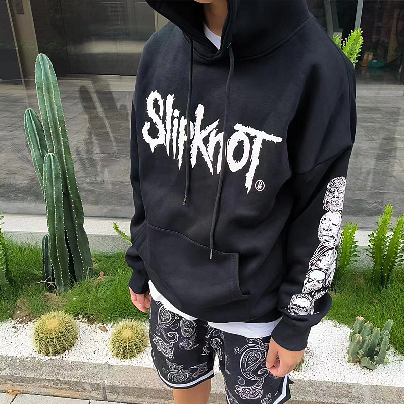 European and American men's hip hop American fashion brand Kanye retro rock Slipknot band Pentagram fleece-lined hooded sweater hat