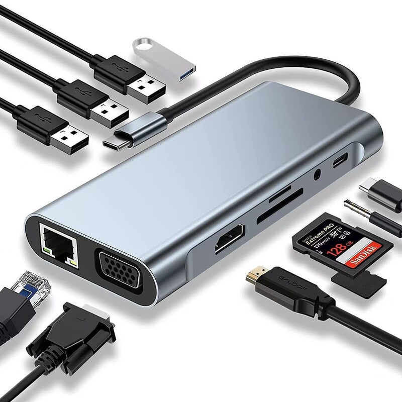 11-in-1 Docking Station Type-C to HDMI Laptop Multi-Functional Splitter Hub Docking Station 11-in-1 Docking Station Type-C to HDMI Laptop Multi-Functional Splitter Hub Docking Station